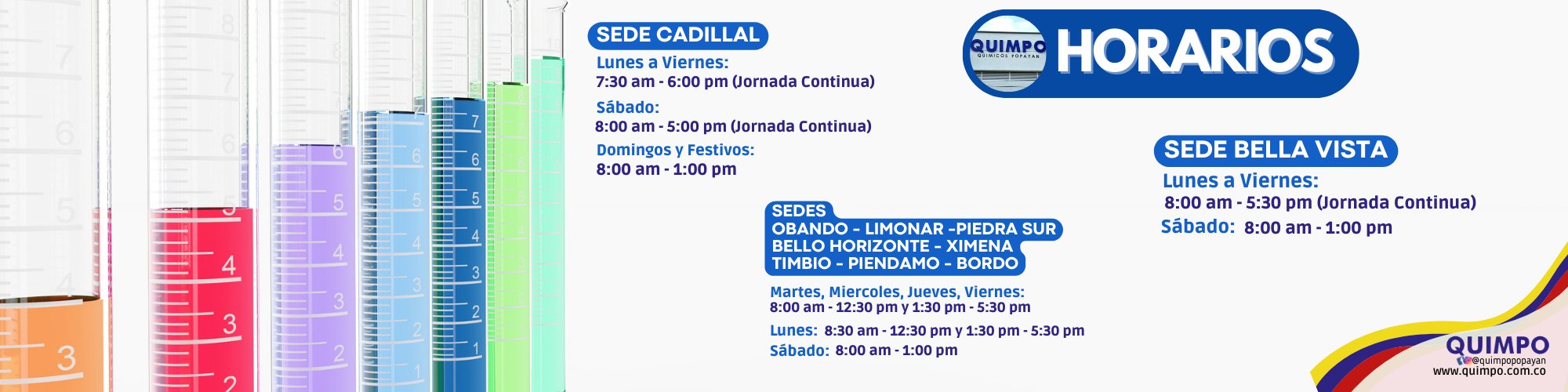 Horarios de las sedes Quimpo
